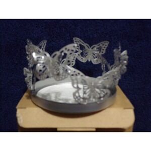 Avon 3D Butterfly Metal Candle Sleeve Silver For 3-Wick/Pillar 4" Rd x 3.5" High